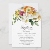 Frühlingsflorenkreuz Christliche Taufe mit Foto Einladung (Vorderseite)