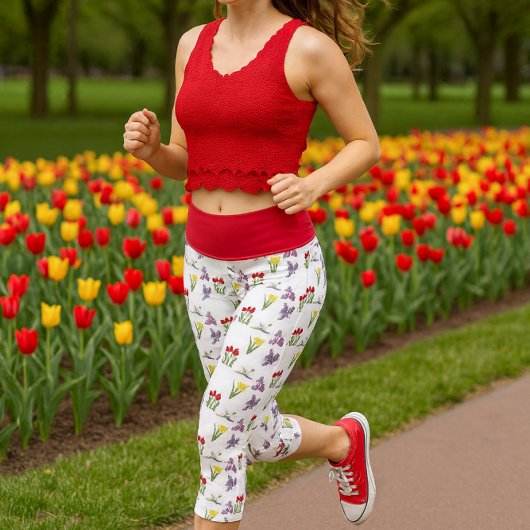 Frühlingsflorenrot Tulip Daffodil Lilac Capri Leggings