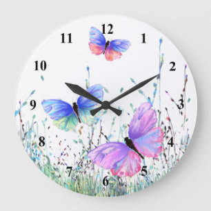 Frühlingsfreude - Bunte Schmetterlinge fliegen in Große Wanduhr