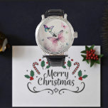 Frühlingsfreude rosa Schmetterlinge Geschenk Armbanduhr<br><div class="desc">Frühlingsgenuss Wasserfarbene rosa Schmetterlinge beobachten. Freude des Frühlings - Farbenfrohe Schmetterlinge fliegen in der Natur Aquarellmalerei Schmetterling und Blume. Ideal zum Geschenken am Frauentag,  zum Geburtstag oder zum persönlichen Gebrauch.</div>