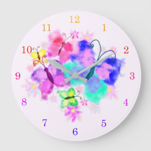 Frühlingsfreude Schmetterlinge Wanduhr - Aquarell