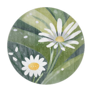 Frühlingsgänseblümchen   Aquarell Weiße Blumengart Schneidebrett
