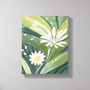 Frühlingsgänseblümchen Aquarell Weiße Blüten Leinwanddruck