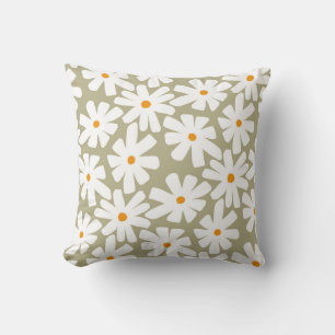 Frühlingsgänseblümchen Blumen retro Muster salbeig Kissen