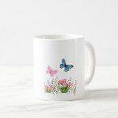 Frühlingsgarten & Blaue Schmetterlinge Blumen-Tass Kaffeetasse (VorderseiteRechts)