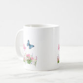 Frühlingsgarten & Blaue Schmetterlinge Blumen-Tass Kaffeetasse (Vorderseite Links)