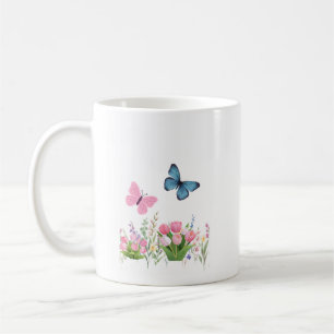 Frühlingsgarten & Blaue Schmetterlinge Blumen-Tass Kaffeetasse