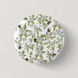 Frühlingsgarten blüht und Hummeln Button