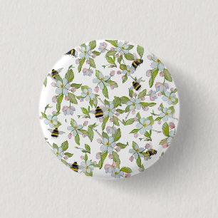 Frühlingsgarten blüht und Hummeln Button