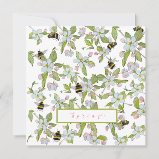 Frühlingsgarten blüht und Hummeln Einladung (Vorderseite)