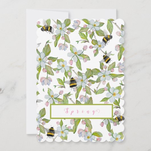 Frühlingsgarten blüht und Hummeln Einladung (Vorderseite)