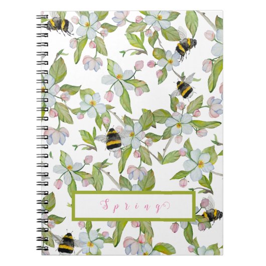 Frühlingsgarten blüht und Hummeln Notizblock (Vorderseite)