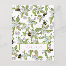 Frühlingsgarten blüht und Hummeln Postkarte