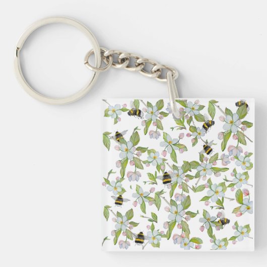 Frühlingsgarten blüht und Hummeln Schlüsselanhänger (Vorderseite)