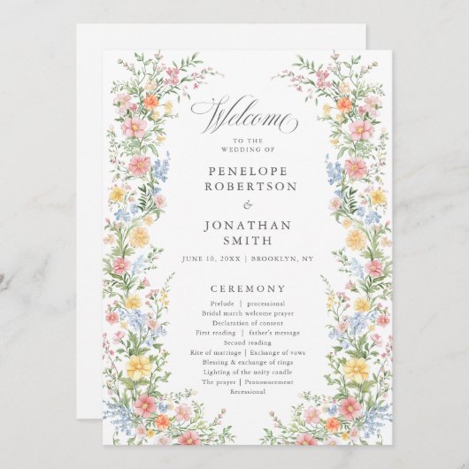Frühlingsgarten Florale Hochzeitsprogrammkarte im  Einladung (Vorne/Hinten)