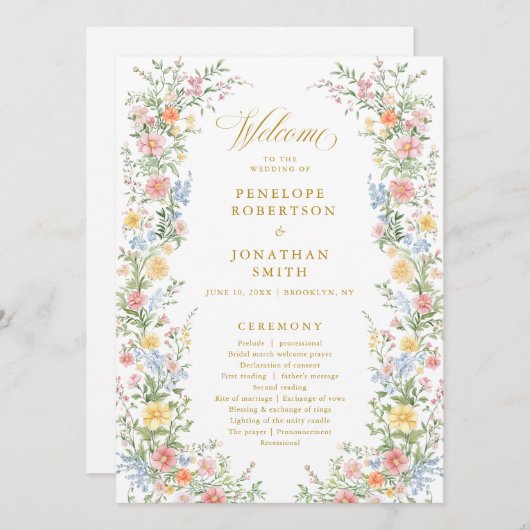 Frühlingsgarten Florale Hochzeitsprogrammkarte im Einladung (Vorne/Hinten)