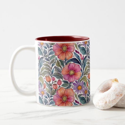 Frühlingsgarten - Florales Muster 2 - Kaffeetasse (Mit Donut)