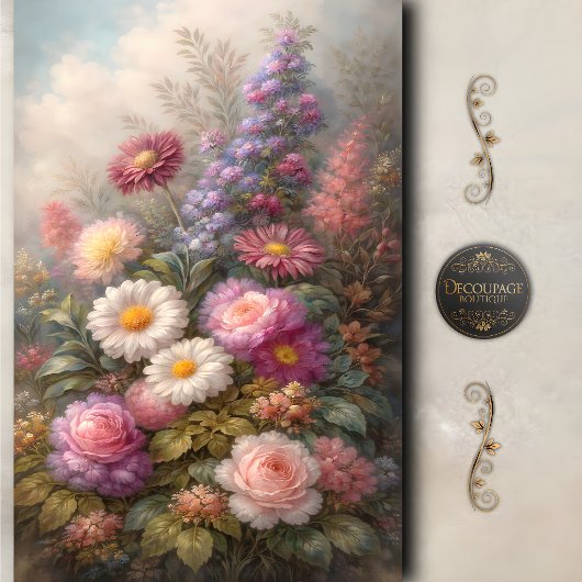 Frühlingsgarten Gänseblümchen Rose Dekoupage Seidenpapier