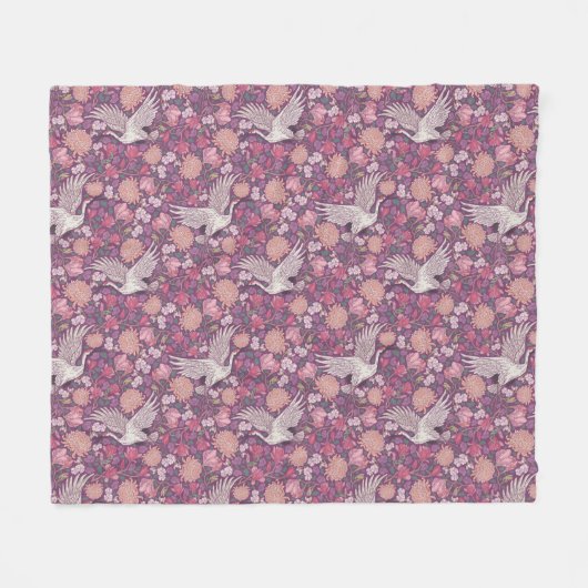 Frühlingsgarten Muttertag Asiatischer Kran Chinesi Fleecedecke (Vorderseite (Horizontal))