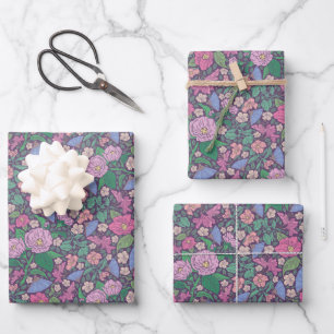 Frühlingsgarten Muttertags Mohn Japanische Fächer Geschenkpapier Set