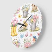 Frühlingsgarten-Ostern Große Wanduhr (Winkel)