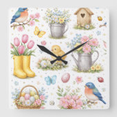 Frühlingsgarten Ostern Quadratische Wanduhr (Vorderseite)