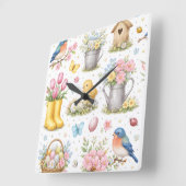 Frühlingsgarten Ostern Quadratische Wanduhr (Winkel)