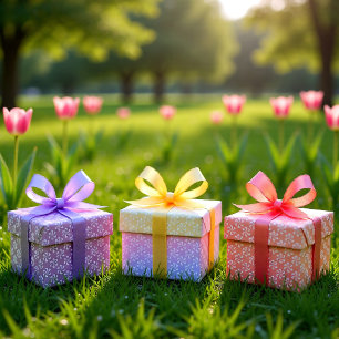 Frühlingsgarten Pastell Blumen Set mit 3 Geschenkpapier Set