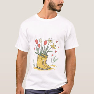 Frühlingsgarten-Regenstiefel T-Shirt - Floral Gelb