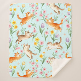 Frühlingsgarten-Spaß – Spielende Katzen & Blüten Sherpadecke