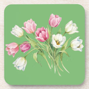 Frühlingsgarten-Tulpen. Hartplastik-Unterlage Getränkeuntersetzer