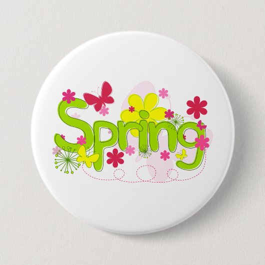 Frühlingsgarten-Typografie Blumen Schmetterlinge Button (Vorderseite)