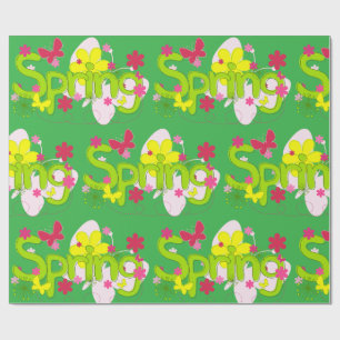 Frühlingsgarten-Typografie Blumen Schmetterlinge Geschenkpapier