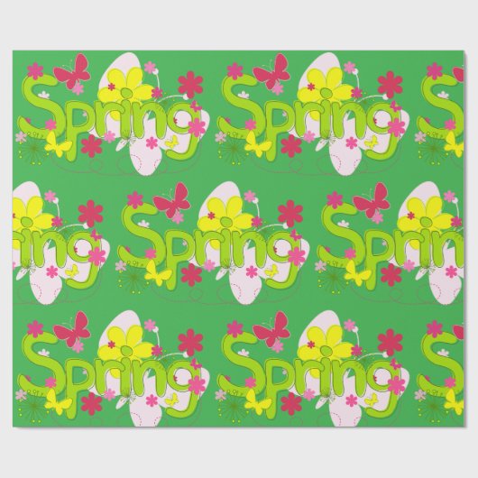 Frühlingsgarten-Typografie Blumen Schmetterlinge Geschenkpapier (Flach)