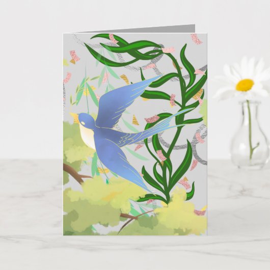 Frühlingsgarten-Vogelgrafik Karte (Kleine Pflanze)