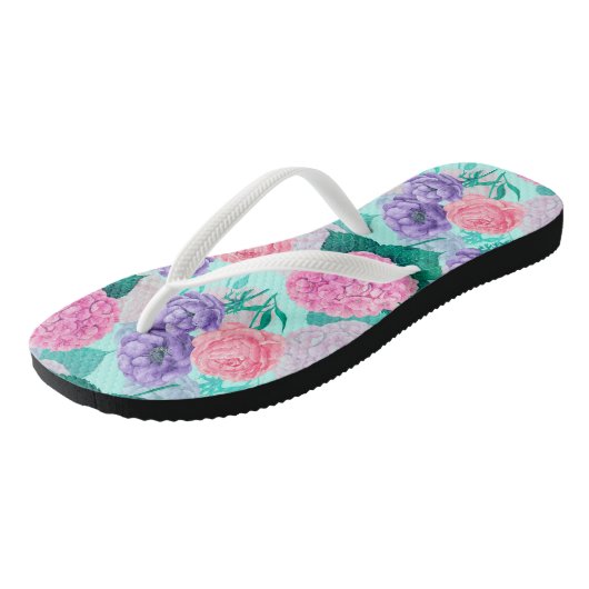 Frühlingsgarten Wasserfarbe 2 Badesandalen (Schrägansicht)