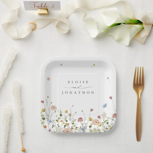 Frühlingsgarten Wildblume Blumengarten Minimalisti Pappteller (Hochzeit)