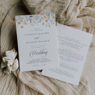 Frühlingsgarten-Wildblumen-Hochzeit vorne und hint Einladung