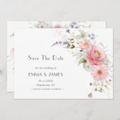 Frühlingsgarten Wildblumen Rosa Weiße Hochzeit Save The Date (Vorne/Hinten)