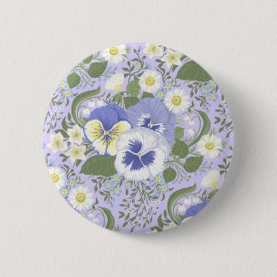 Frühlingsgartenblumen auf Lavendel Button