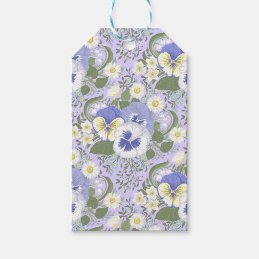 Frühlingsgartenblumen auf Lavendel Geschenkanhänger (Vorderseite)