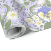 Frühlingsgartenblumen auf Lavendel Geschenkpapier (Rolleneckpunkt)