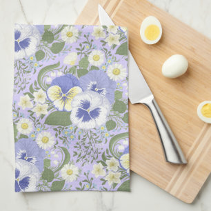 Frühlingsgartenblumen auf Lavendel Geschirrtuch