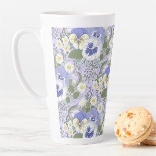 Frühlingsgartenblumen auf Lavendel Milchtasse
