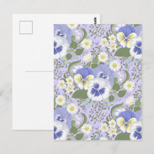 Frühlingsgartenblumen auf Lavendel Postkarte