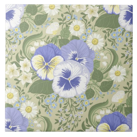Frühlingsgartenblumen auf Salbei Fliese (Vorderseite)