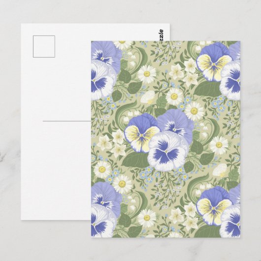 Frühlingsgartenblumen auf Salbei Postkarte (Vorne/Hinten)
