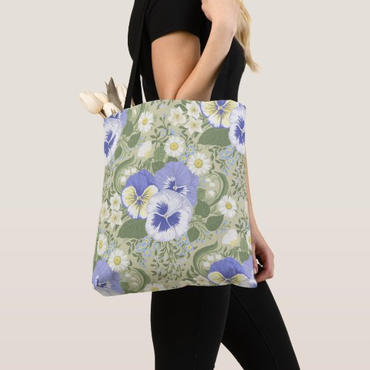 Frühlingsgartenblumen auf Salbei Tasche (Von Nahem)