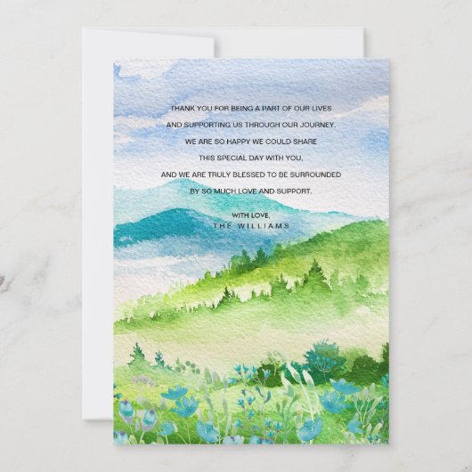 Frühlingsgebirge Hochzeit danke Ihnen Fotokarte Save The Date (Rückseite)