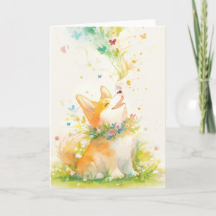 Frühlingsgeflüster mit einem glücklichen Corgi Karte